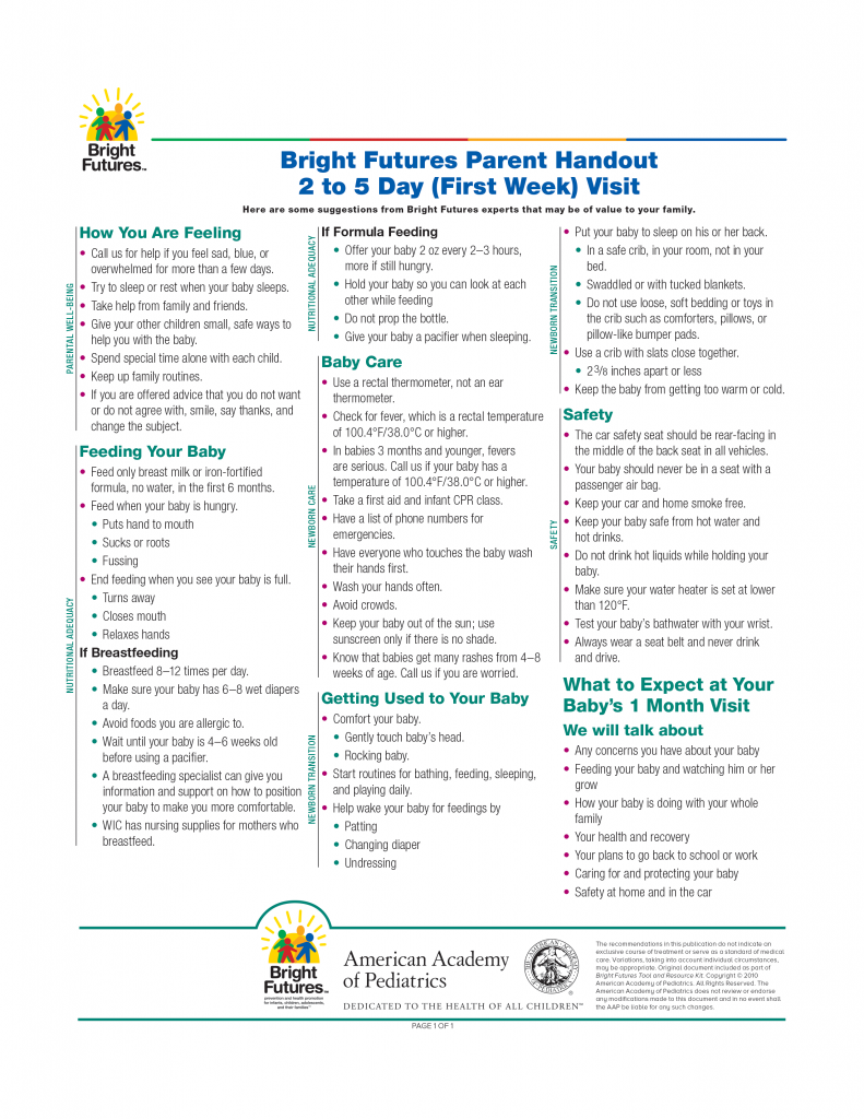 Bright Futures Parent Handout 2 to 5 Day (First Week) Visit